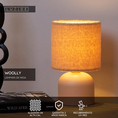 Lucide WOOLLY - Lámpara de mesa - Ø 16 cm - 1xE14 - Ocre